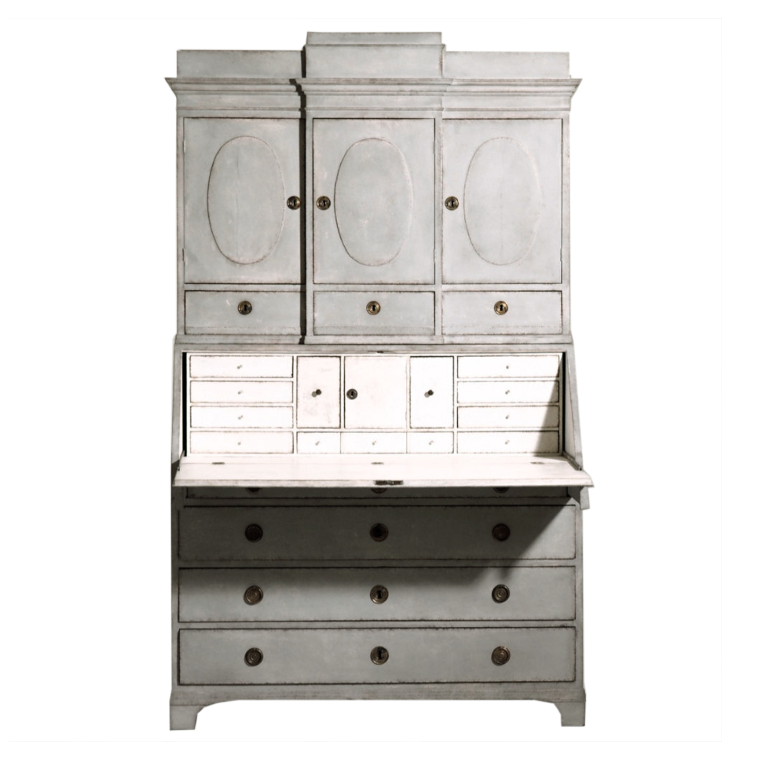 18th – 19th Century Grey Swedish Gustavian Two Part Pinewood Bureau, Secretaire