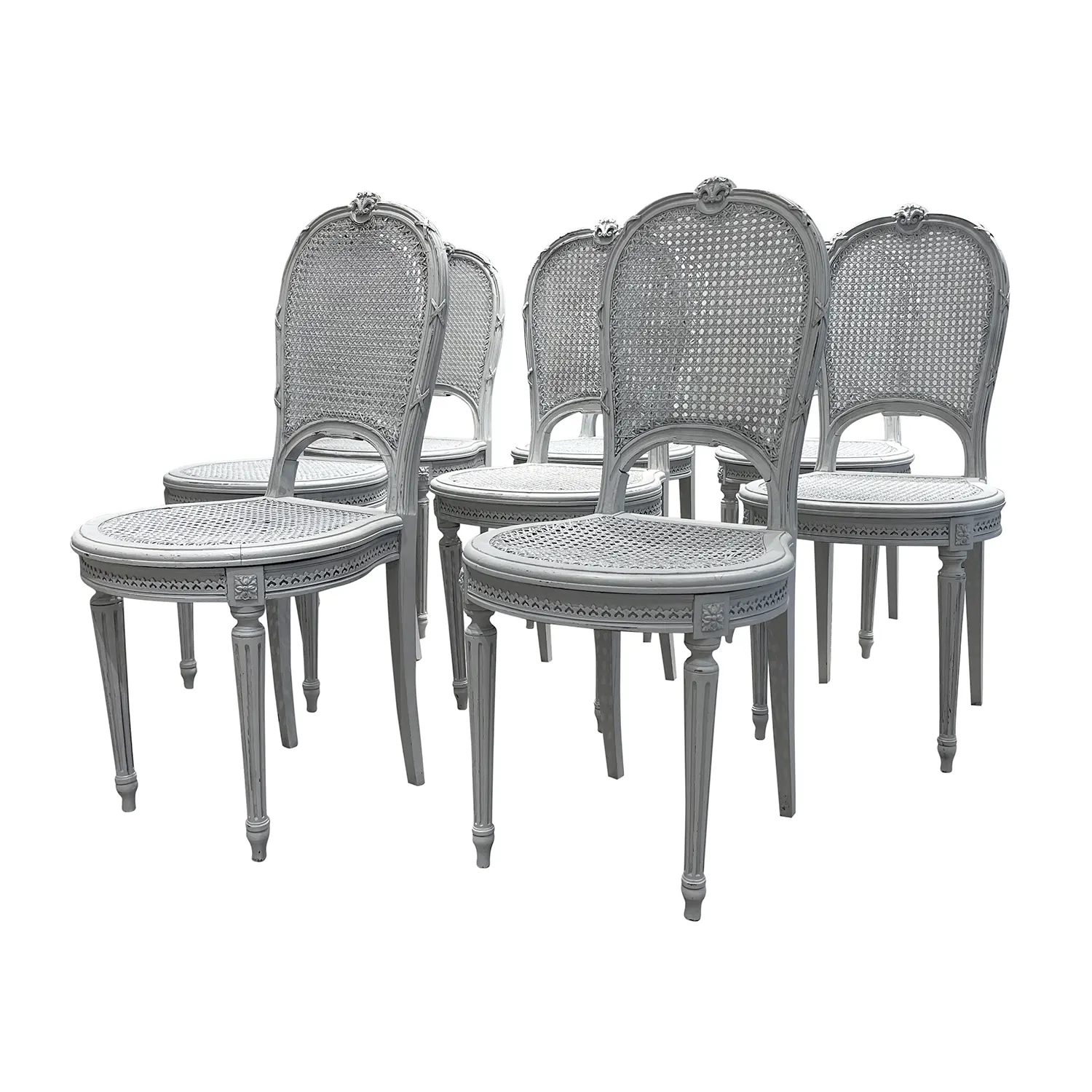 19th Century Grey Swedish Set of Eight Antique Pine Ladies Dining Room Chairs