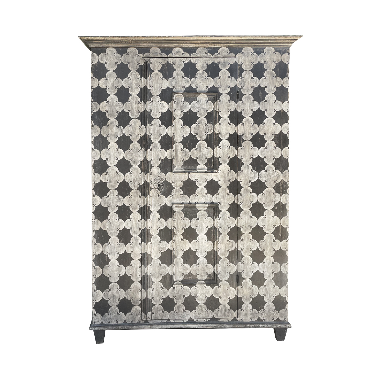 19th Century Black-White Italian Painted Pine Cabinet – Antique Tuscan Cupboard