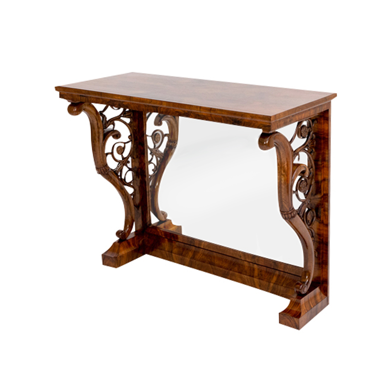 19th Century German Biedermeier Antique Polished Walnut Console Table