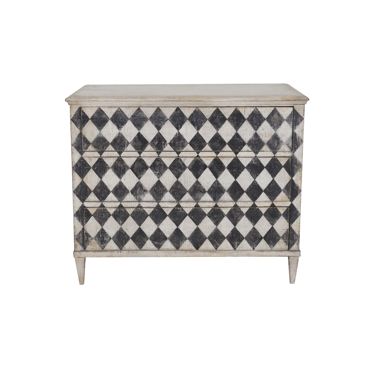 19th Century Black-White Italian Single Pinewood Chest, Antique Tuscan Cabinet