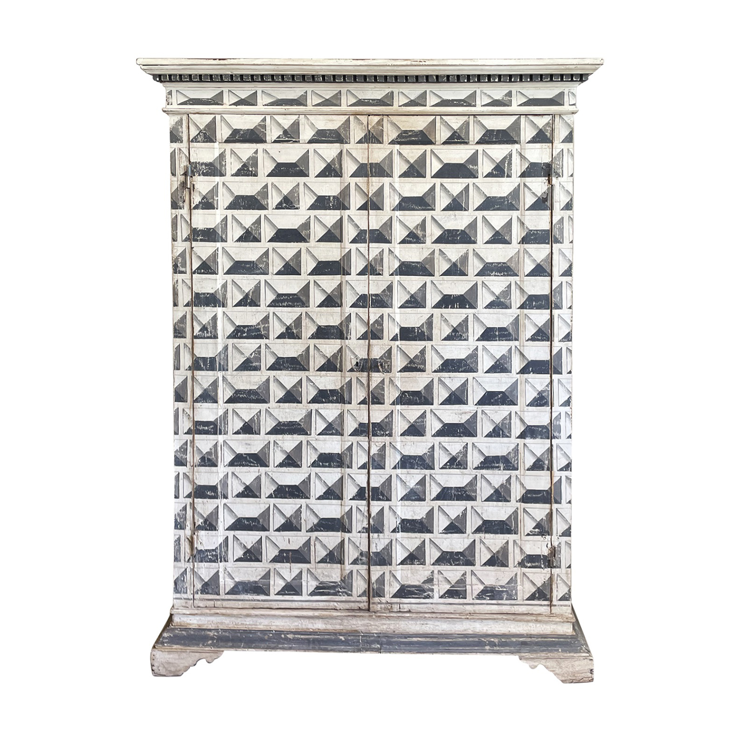 19th Century White-Black Italian Arte Povera Pinewood Armoire – Antique Cabinet