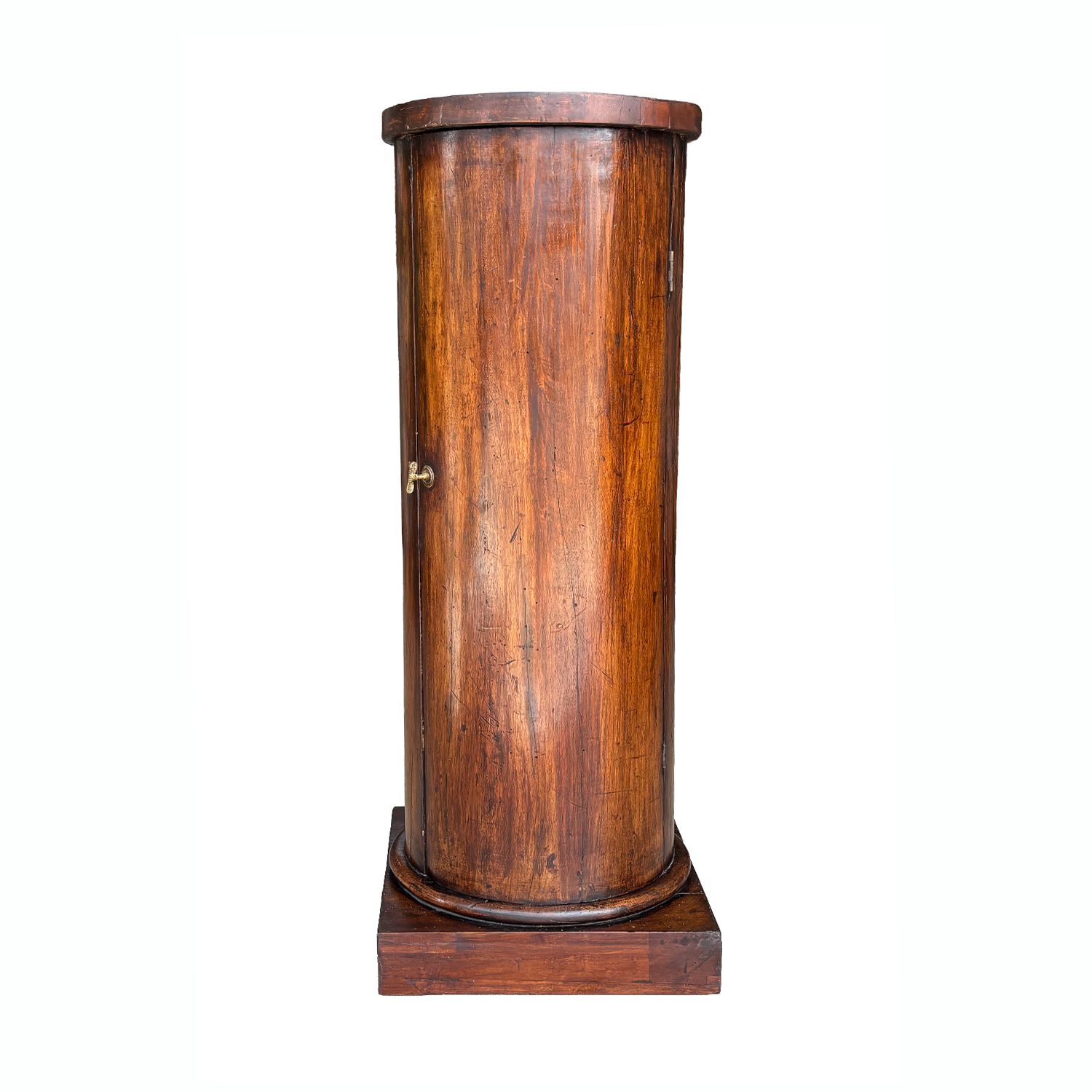 18th Century Empire Walnut Column with Curved Door – Architectural Pedestal with Storage