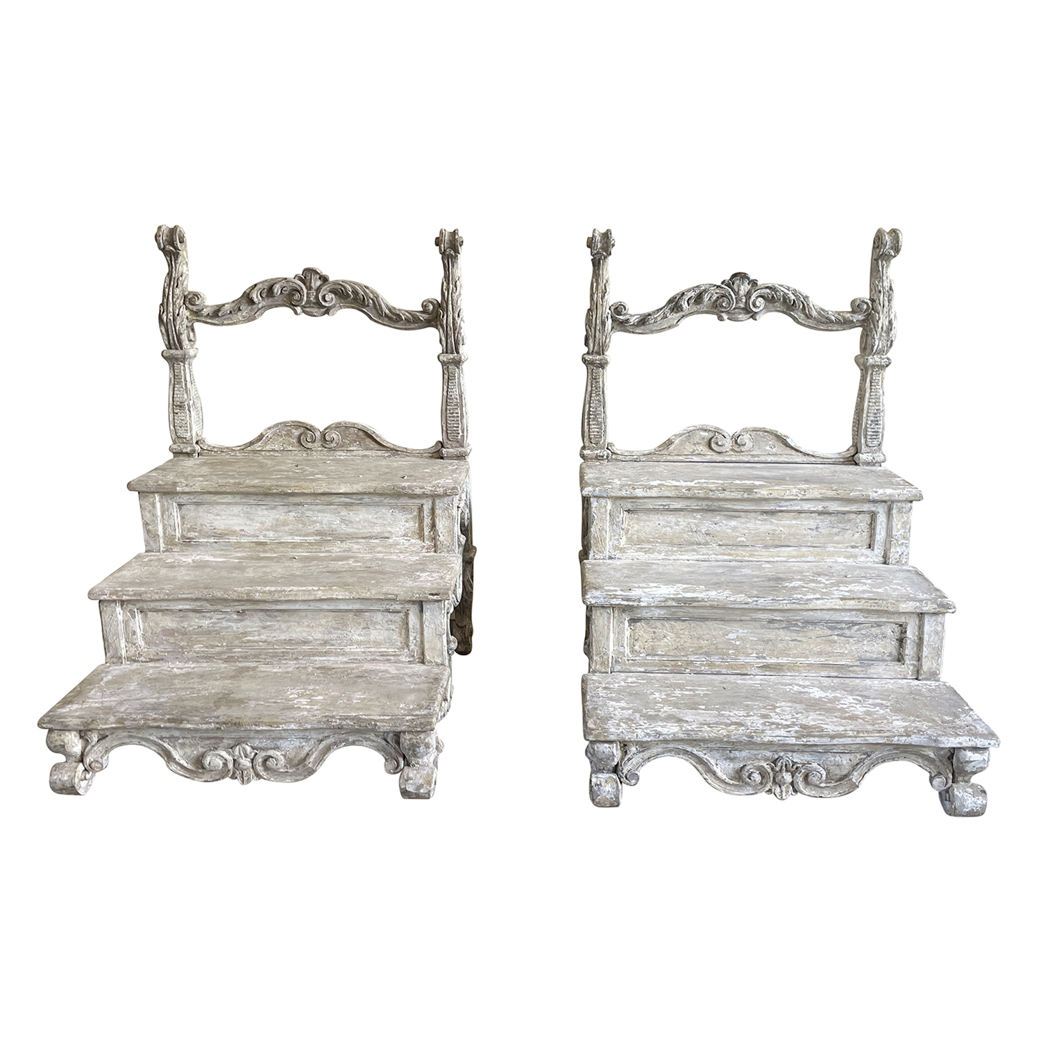 19th Century Italian Pair of Painted Walnut Library Steps – Antique Book Shelfs