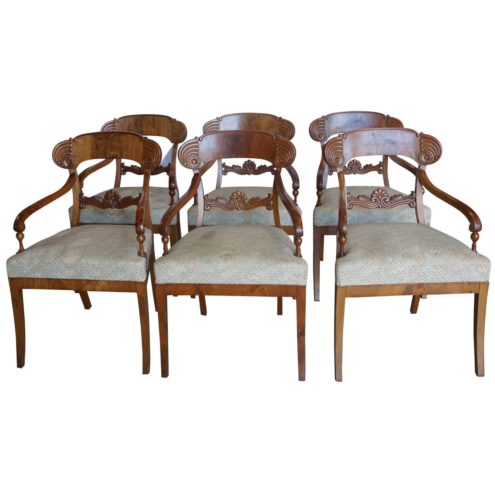 19th Century Swedish Set of Six Antique Birchwood Dining Chairs by Karl Johan