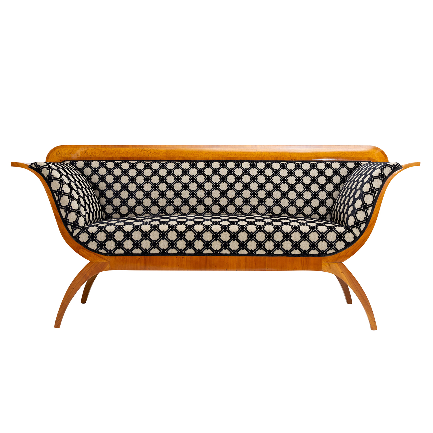 1940s Mid-Century Sofa in the Biedermeier Style – Cherry & Burlwood