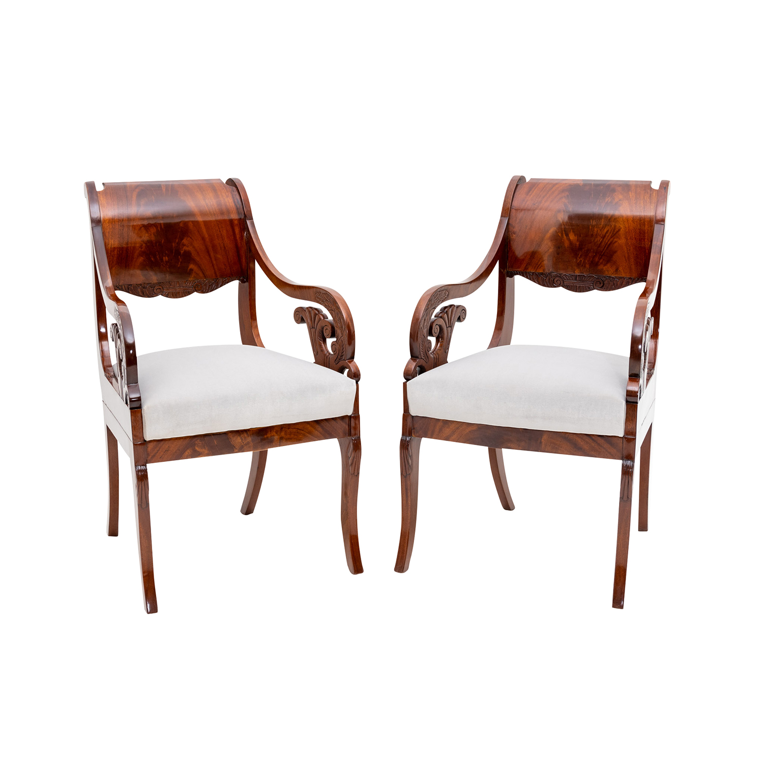 19th Century Baltic Pair of Antique Biedermeier Polished Mahogany Armchairs