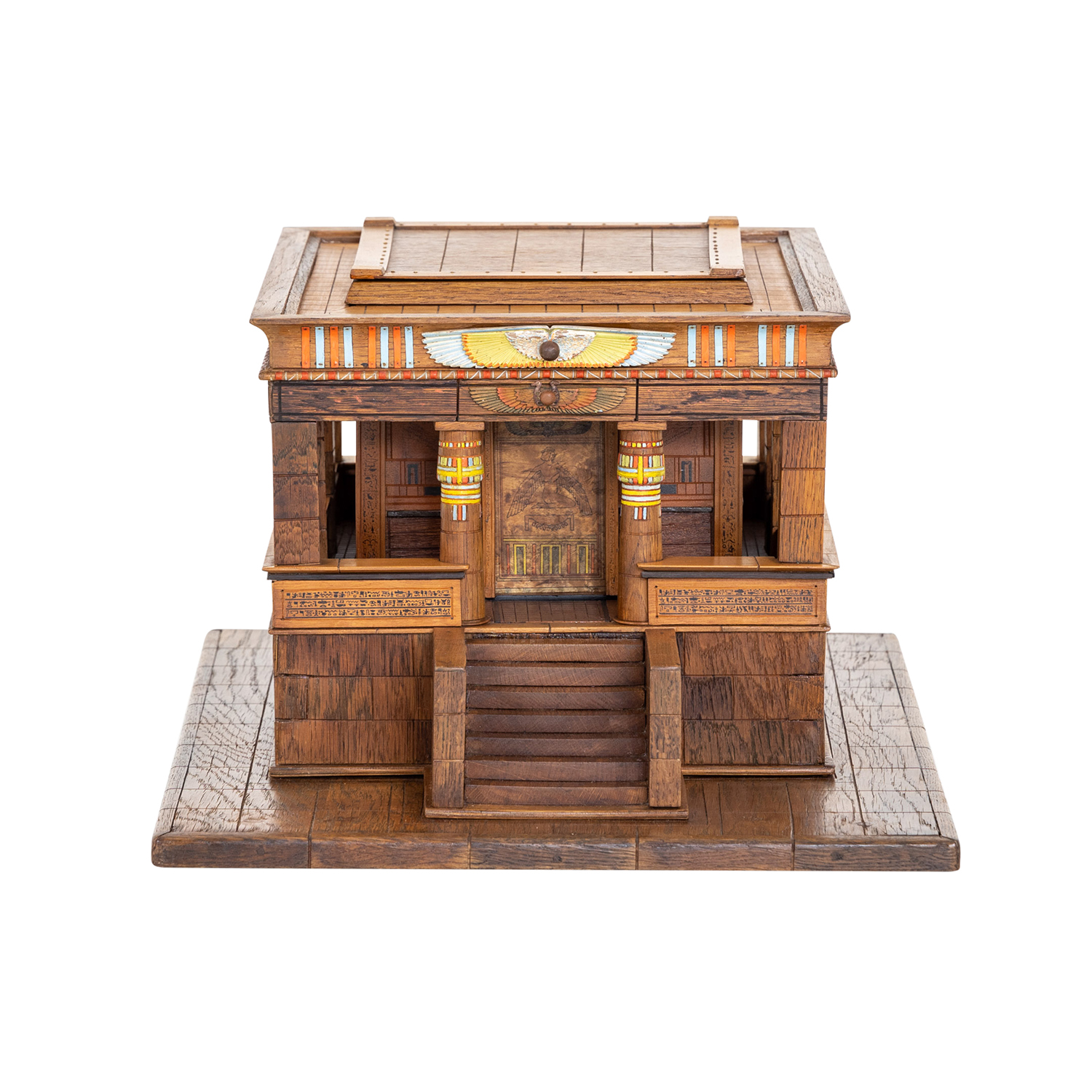 19th Century German Antique Mahogany, Walnut Model of an Egyptian Temple