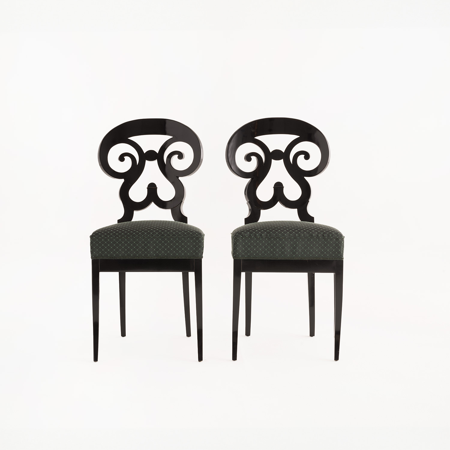 19th Century Austrian Pair of Antique Biedermeier Ebonized Wood Side Chairs