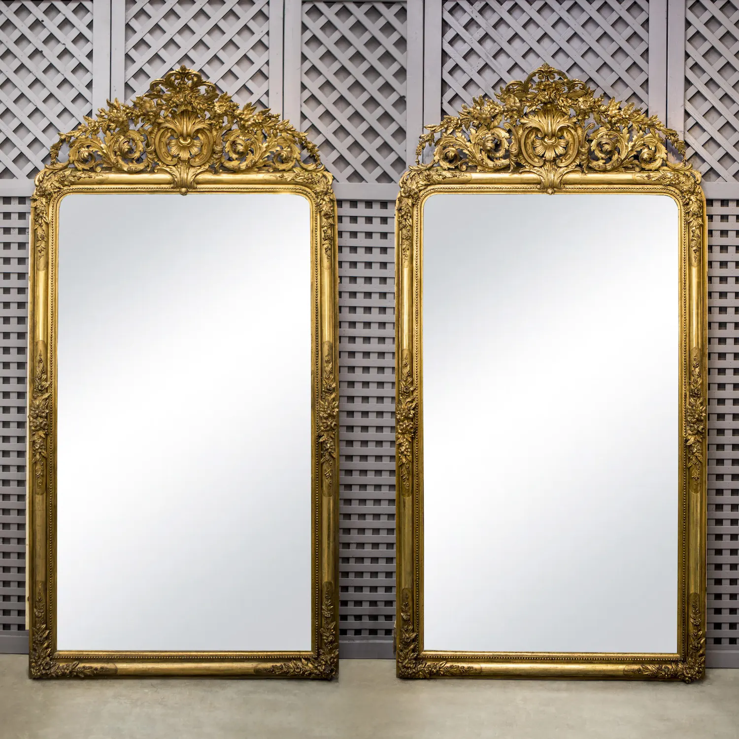 17th Century French Pair of Large Antique Gilded Wood Rococo Wall Mirrors