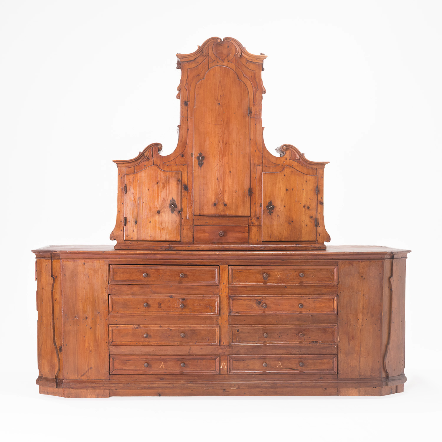 18th Century Austrian Historical Large Antique Sprucewood Two-Part Cabinet