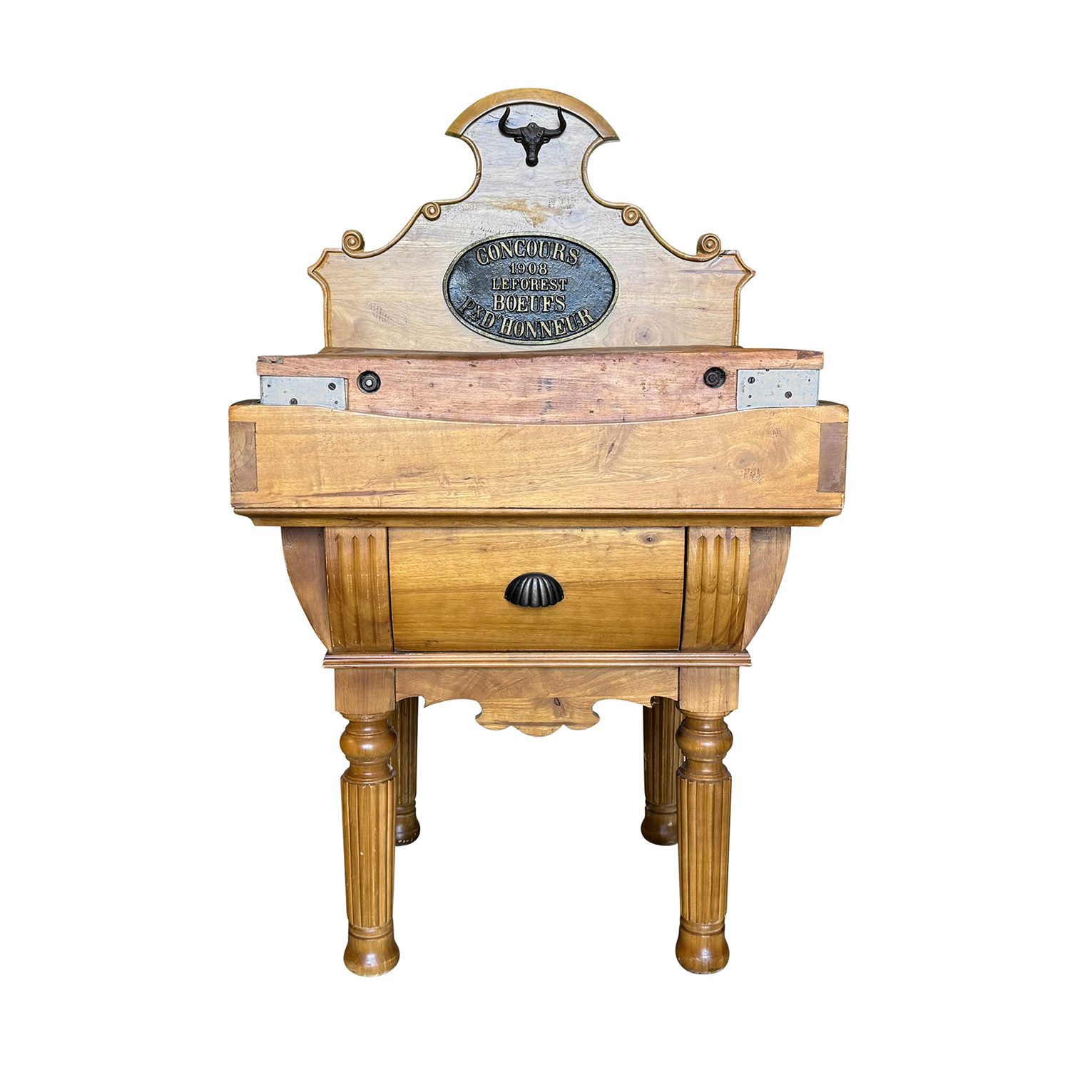 20th Century French Antique Crowned Beechwood Butcher Block Table