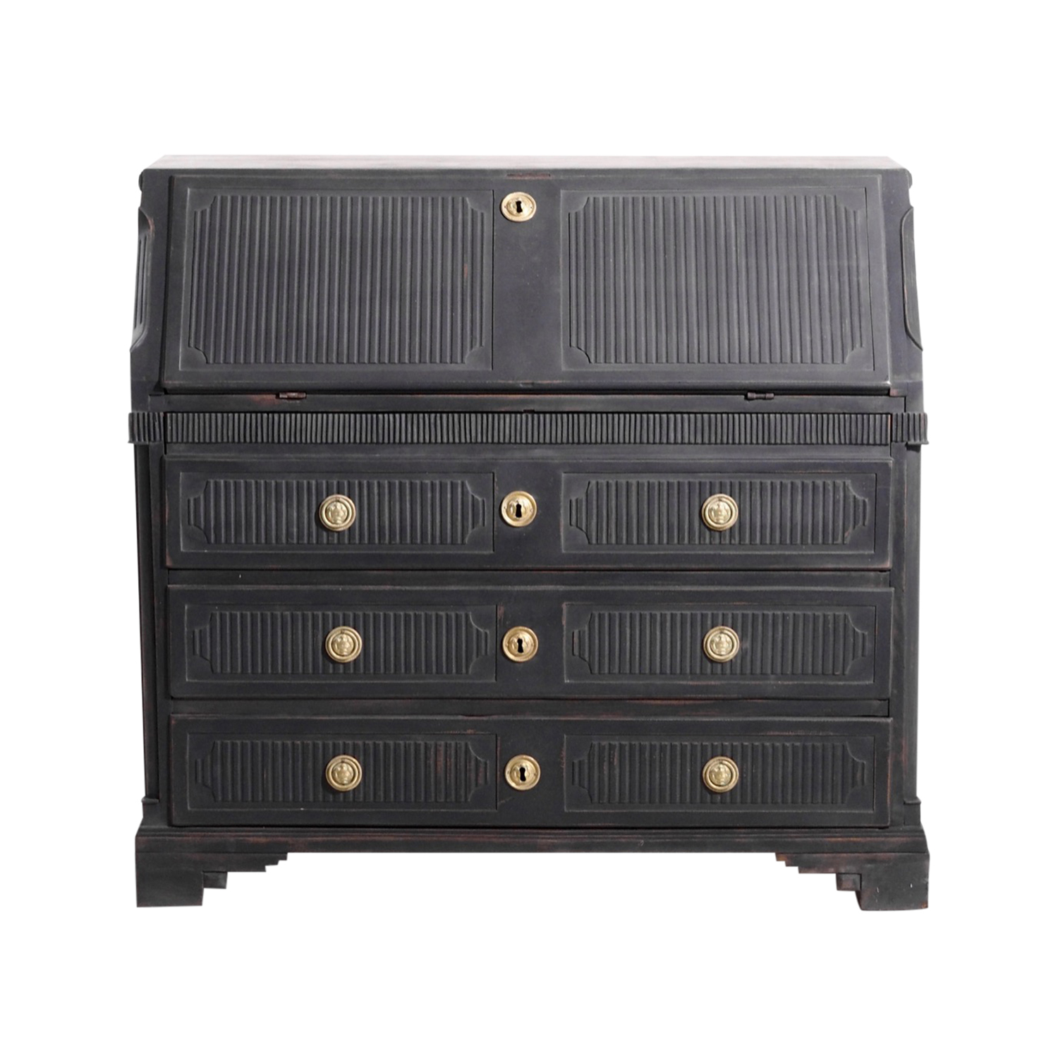 18th Century Black Swedish Gustavian Oak Bureau – Antique Drop Front Secretaire