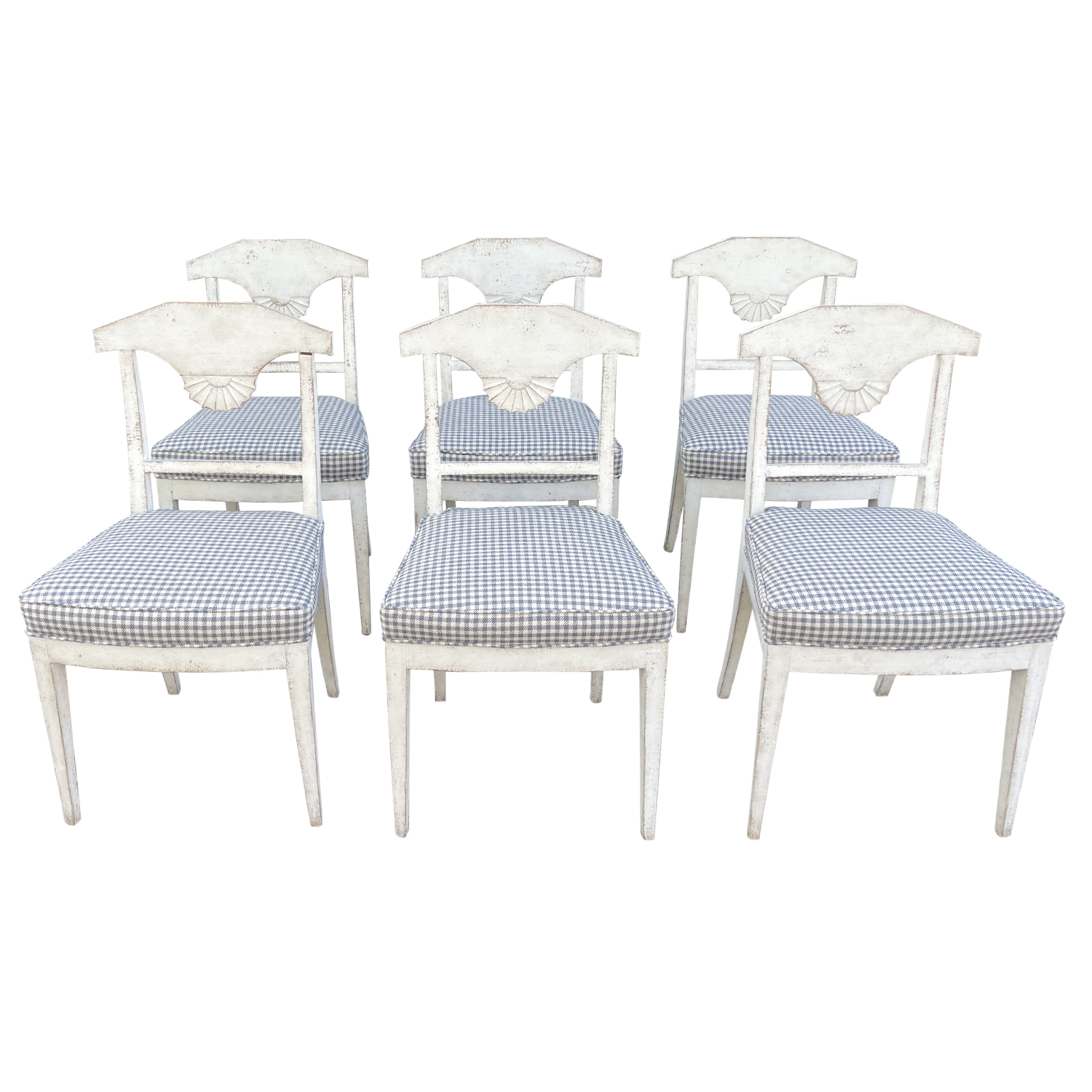 19th Century Grey Danish Gustavian Set of Six Antique Pine Dining Room Chairs