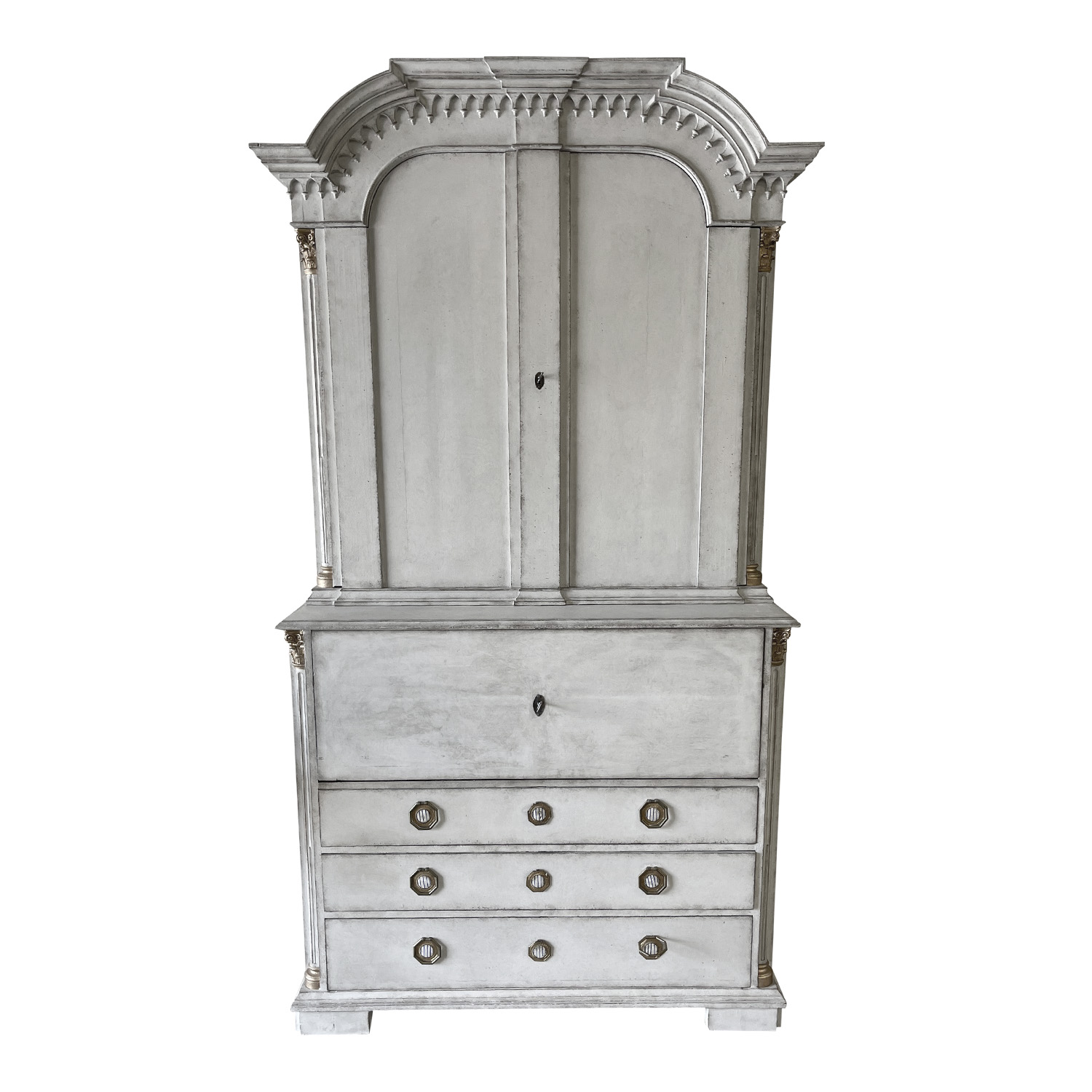 18th-19th Century Grey Russian Two Part Bureau – Antique Baroque Oak Secretaire