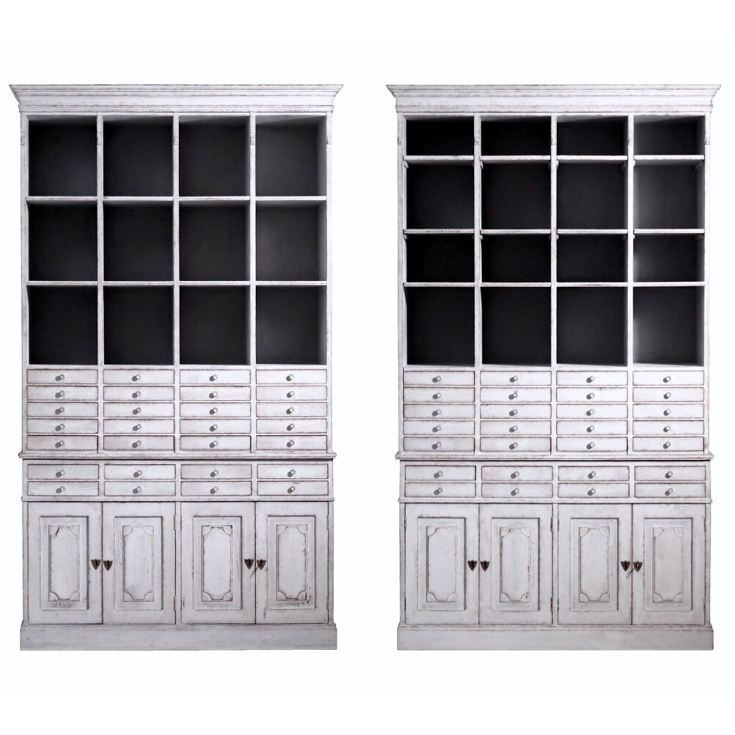 19th Century Swedish Pair of Antique Grey Gustavian Oakwood Apothecary Cabinets