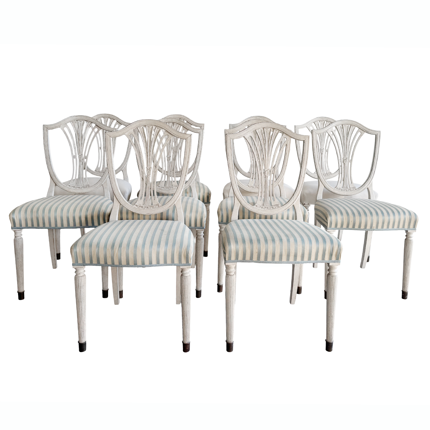 19th – 20th Century Grey Swedish Gustavian Set of Ten Pinewood Dining Chairs