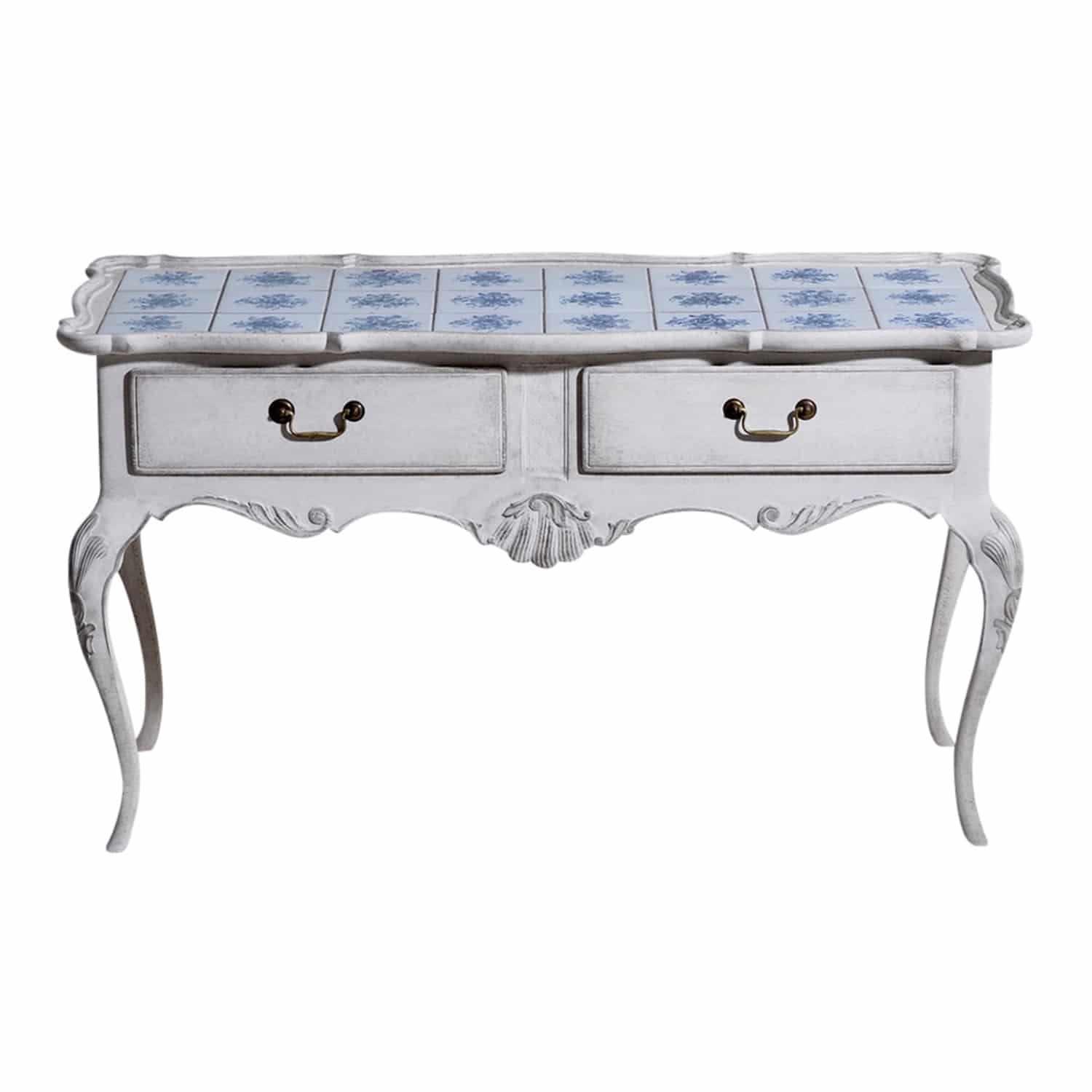 19th – 20th Century Grey Swedish Gustavian Antique Tile Top Pine Sideboard, Table