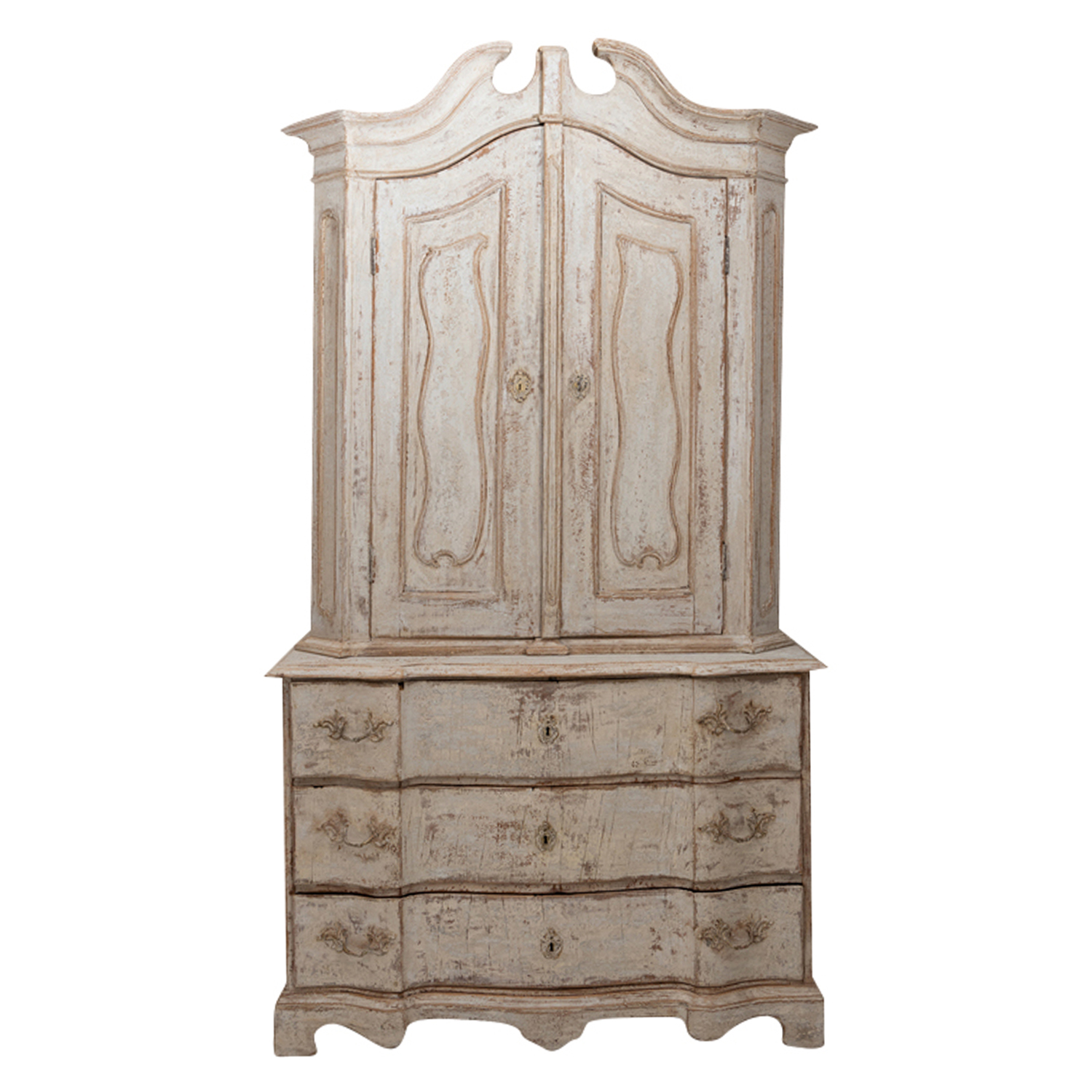 18th Century Swedish Baroque Two-Part Painted Pinewood Bureau – Antique Cabinet