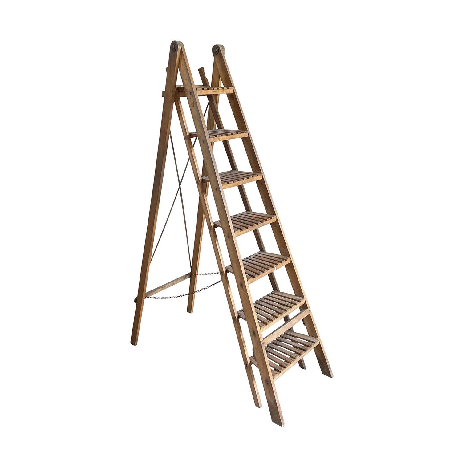 19th Century French Walnut Library Ladder – Antique Book Shelf, Rack