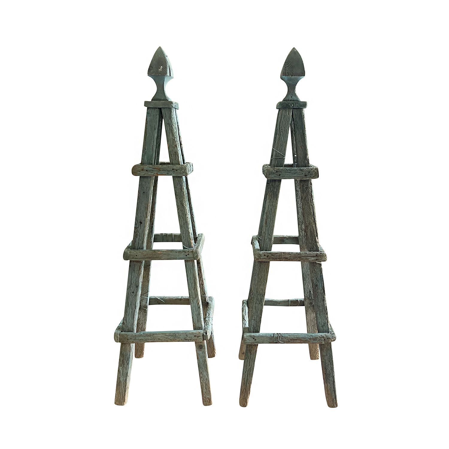19th Century French Pair of Antique Pinewood Garden Treillis Obelisks