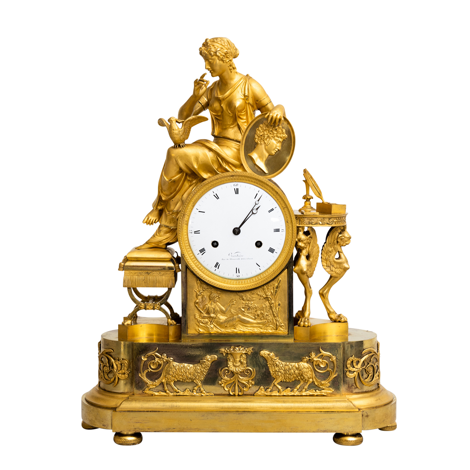 19th Century Gold French Empire Gilded Bronze Table Clock – Antique Pendule