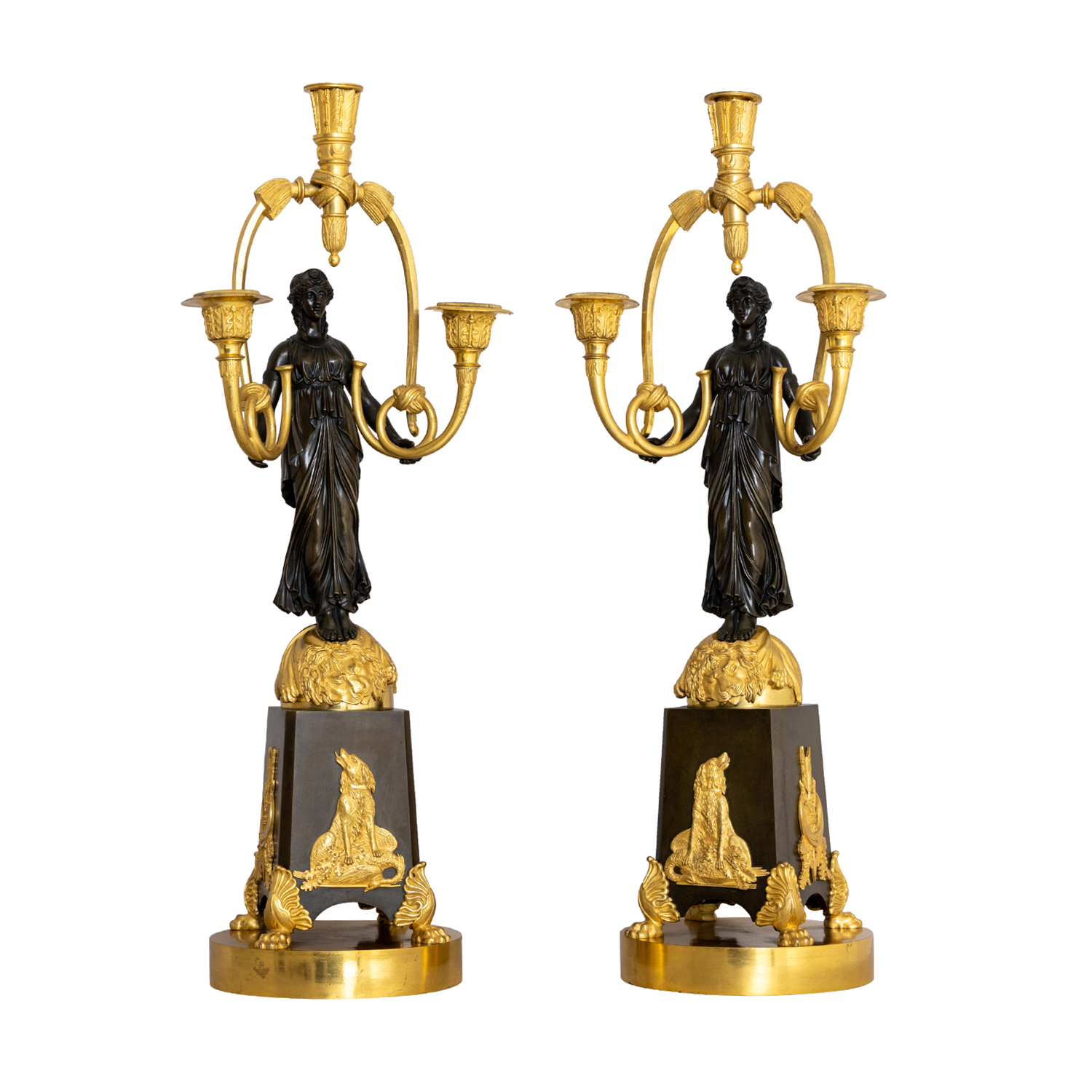 19th Century Gold French Pair of Bronze Girandoles Attributed to Friedrich Bergenfeldt