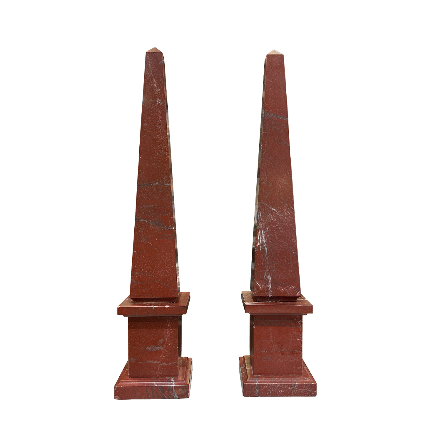 20th Century Italian Pair of Small Vintage Décor Porphyry Marble Obelisks