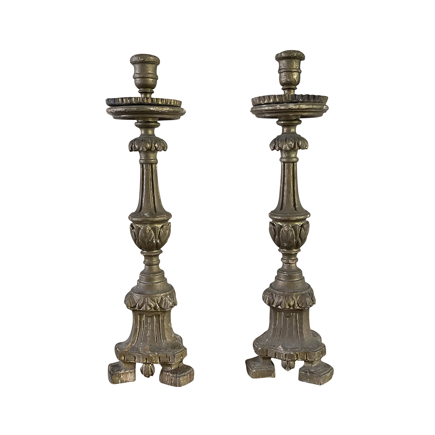 18th Century French Pair of Pinewood Candle Holders – Antique Sticks