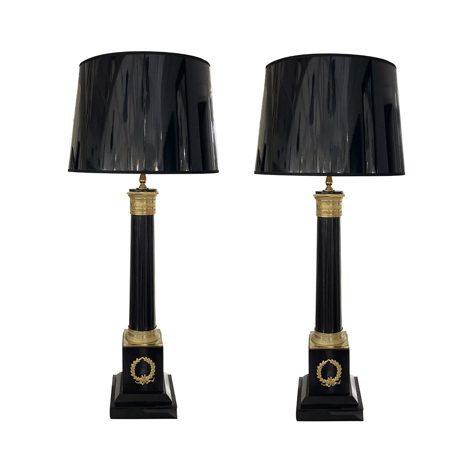 20th Century Black French Pair of Large Marble, Gilded Bronze Table Lights