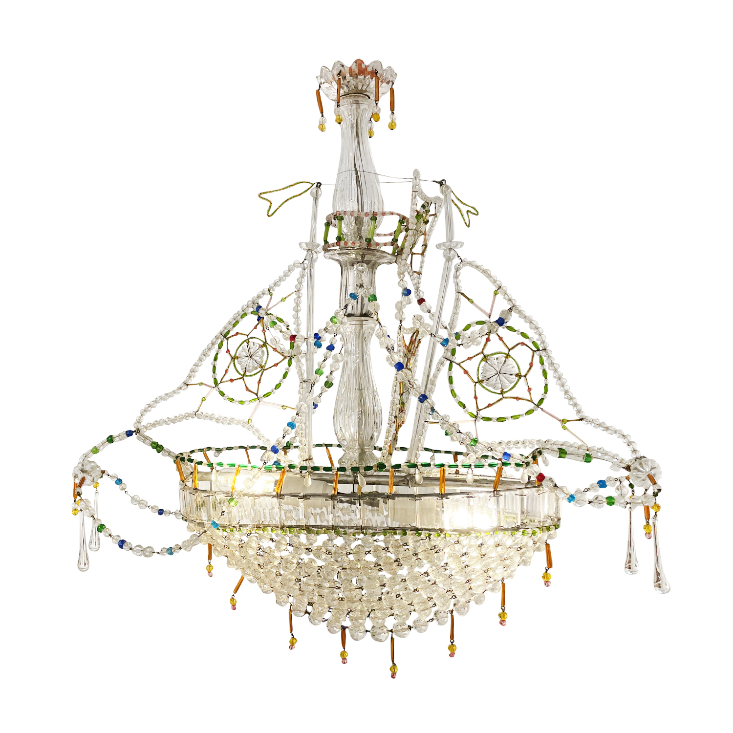 20th Century French Crystal Glass Sail Ship Boat Pendant – Vintage Ceiling Light