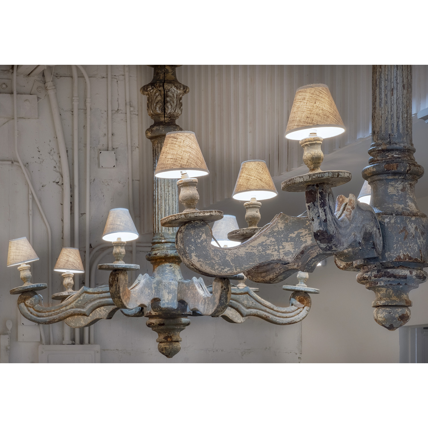 18th Century Italian Pair of Large Lustres Piemontese – Antique Wood Chandeliers