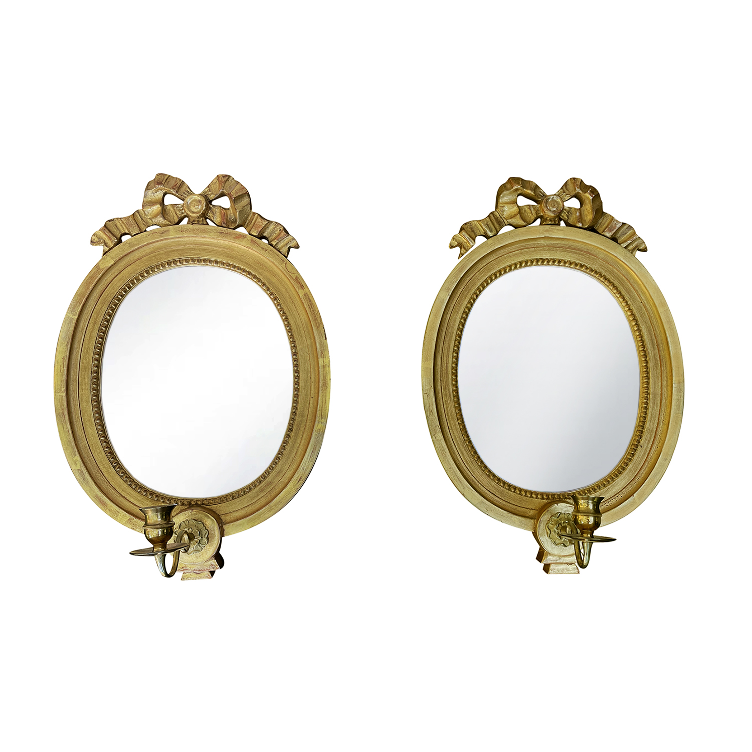 19th – 20th Century Swedish Gustavian Pair of Oval Gilded Wood Glass Mirrors