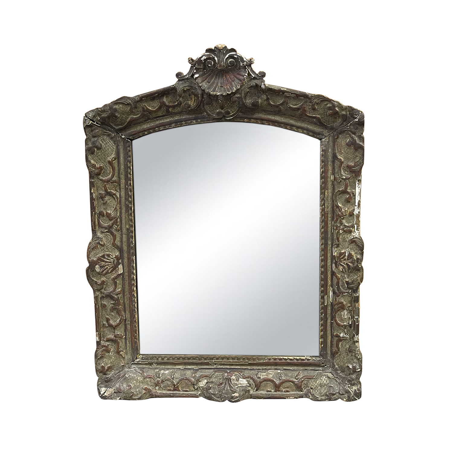 19th Century Dark-Grey French Antique Louis XV Style Pinewood Wall Glass Mirror