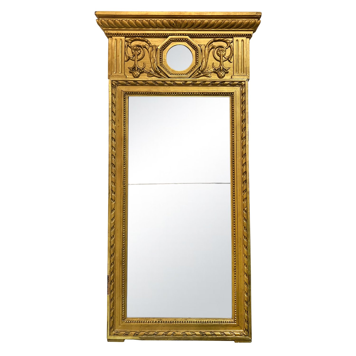 19th Century Swedish Gustavian Antique Gilded Pinewood Wall Glass Mirror