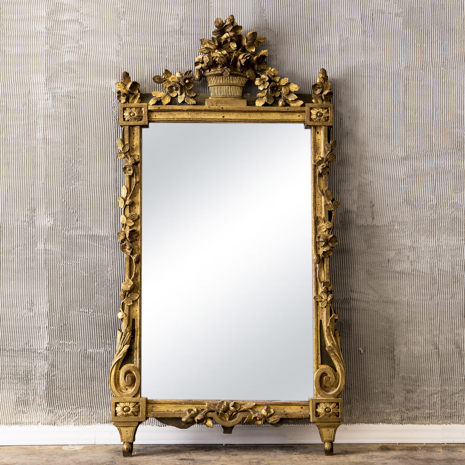 18th Century French Gilded Pinewood Wall Glass Mirror – Antique Wall Décor
