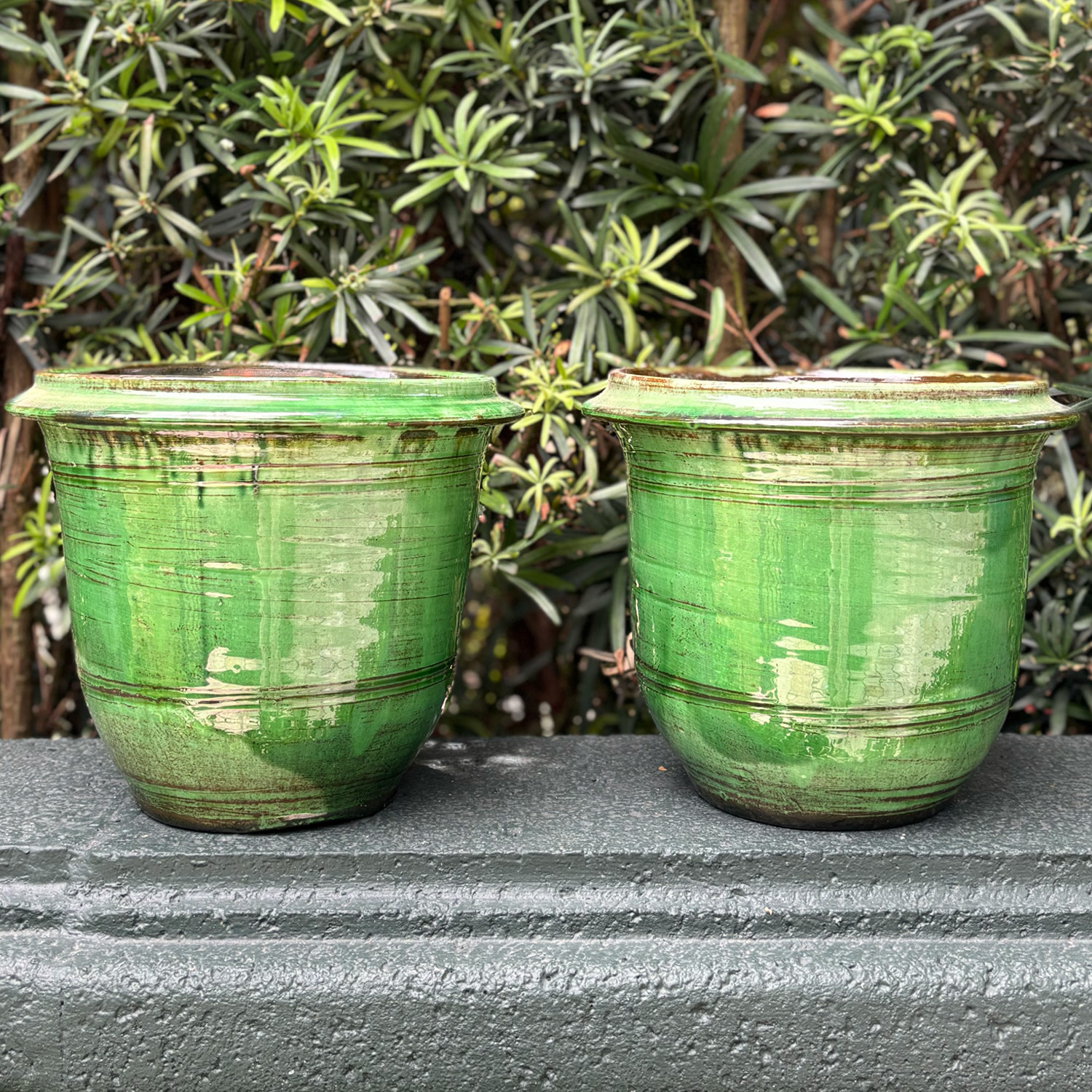 Small Pair of Green Garden Planters from Provence