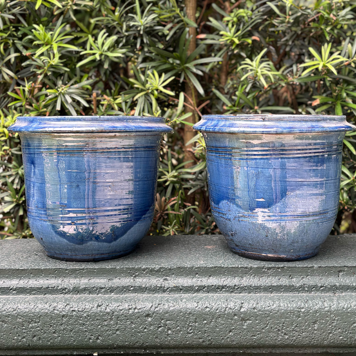 Small Pair of Cobalt Blue Garden Planters from Provence