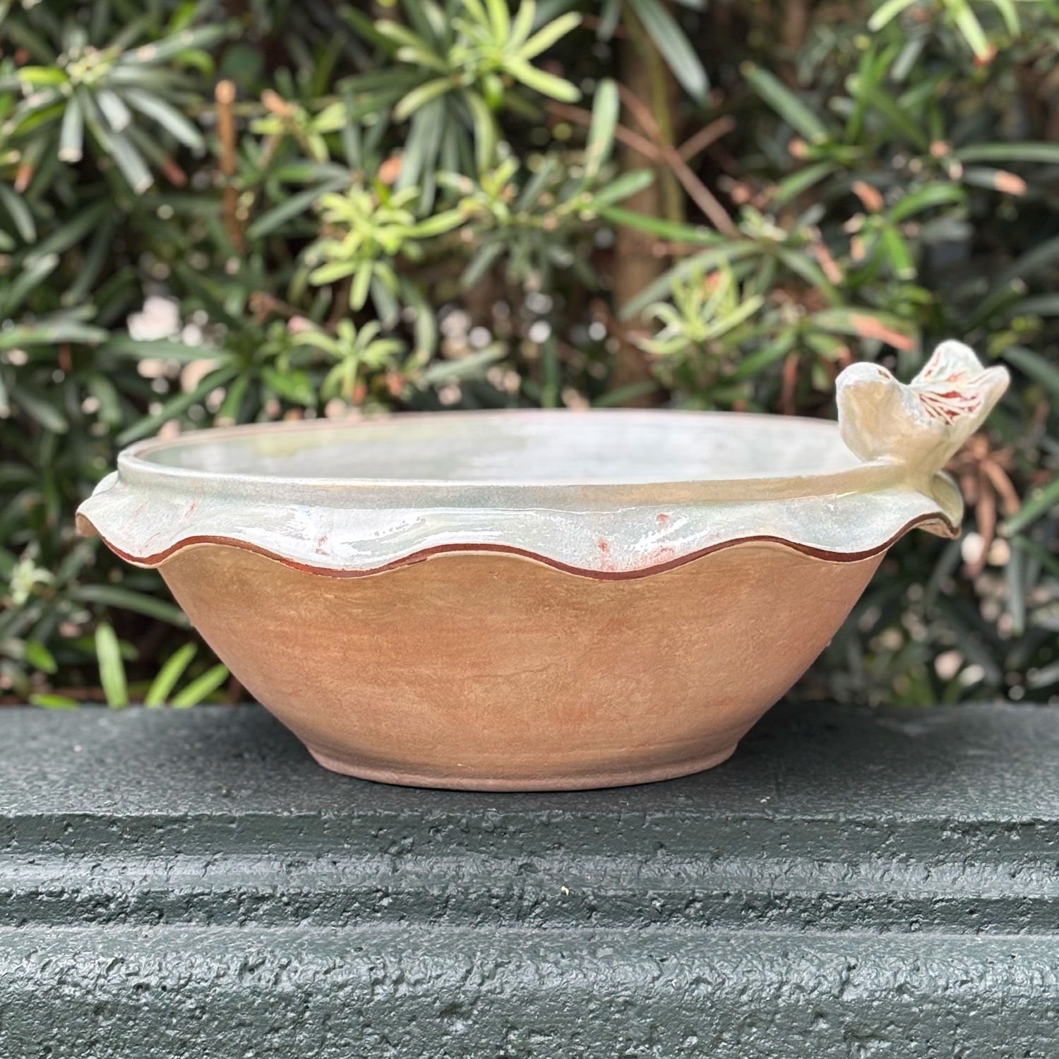 Bird Bath Bowl with an Acqua Colored Glaze from France