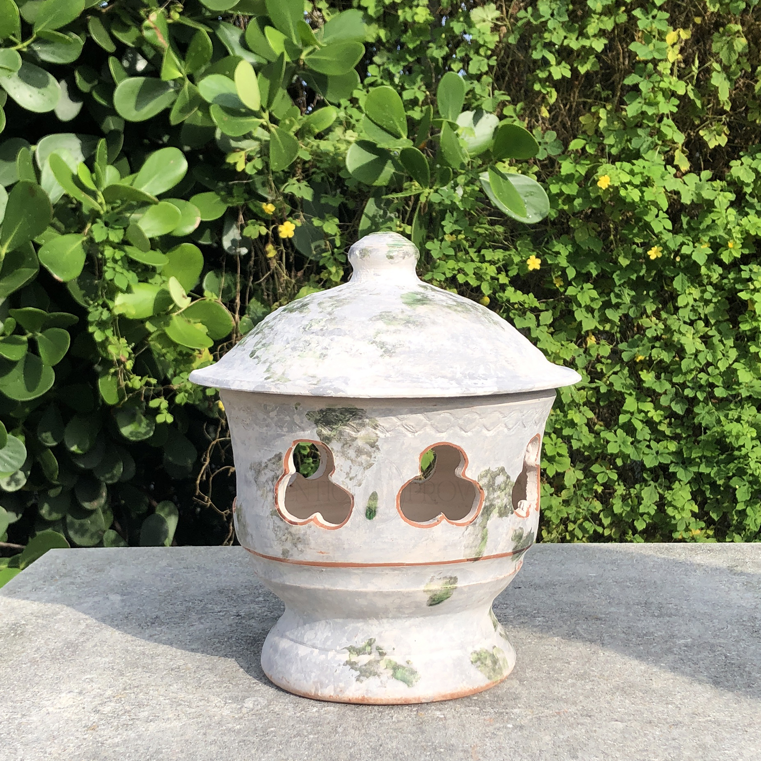 Small Table Lantern Finishes with an Antiqued Grey Patina Gris