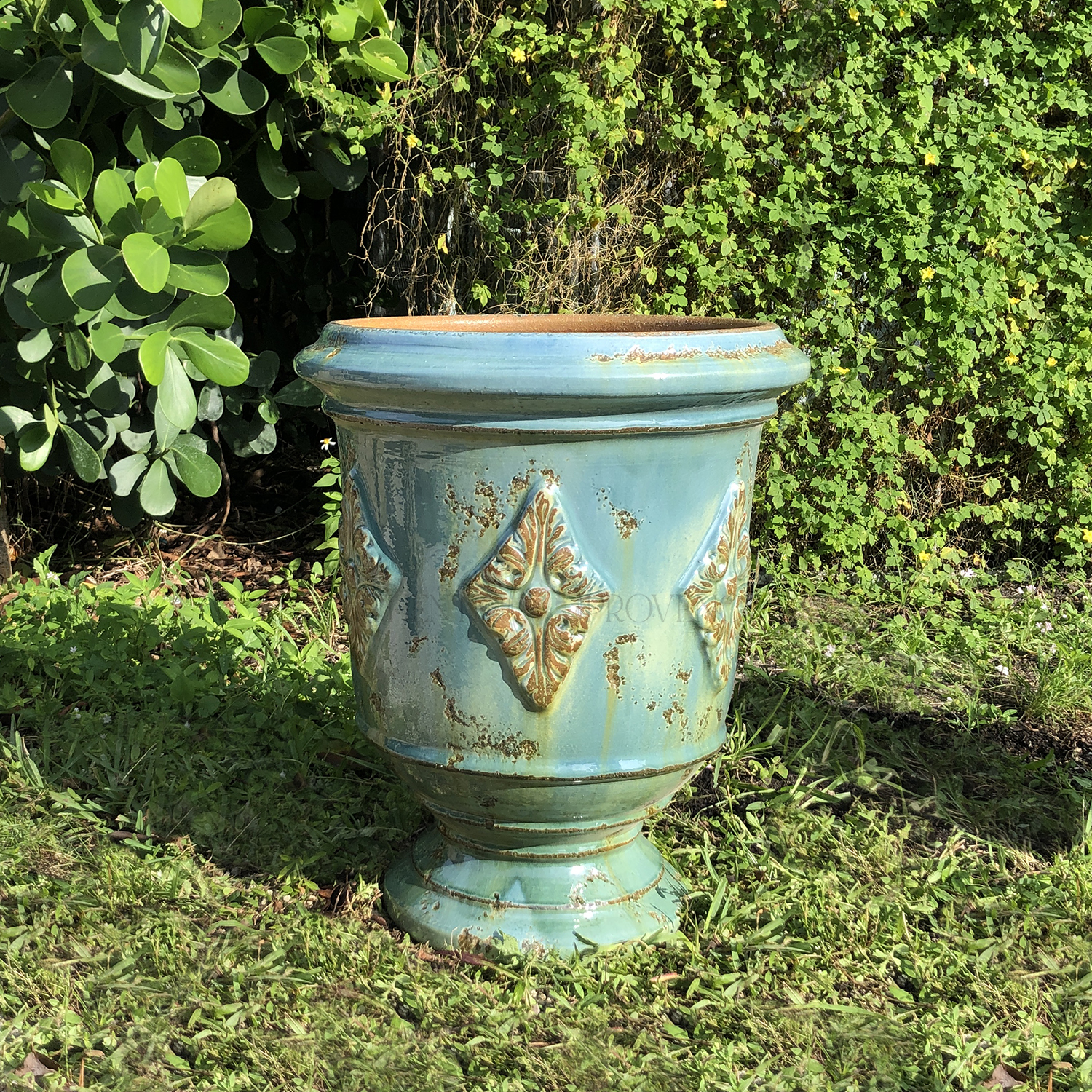Anduze Garden Pot in Mediterranean Blue in Terra Cotta Clay Louis XVI Style