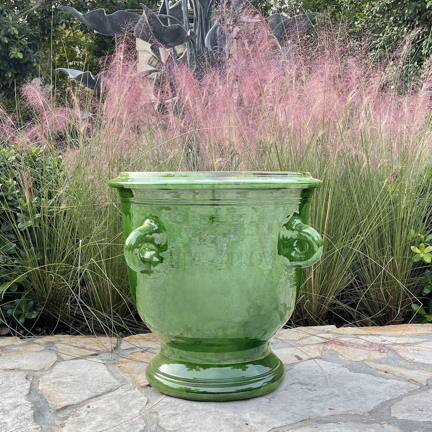 A Vert de Provence Glazed Anduze Garden Planter in Terra Cotta With Four Handles