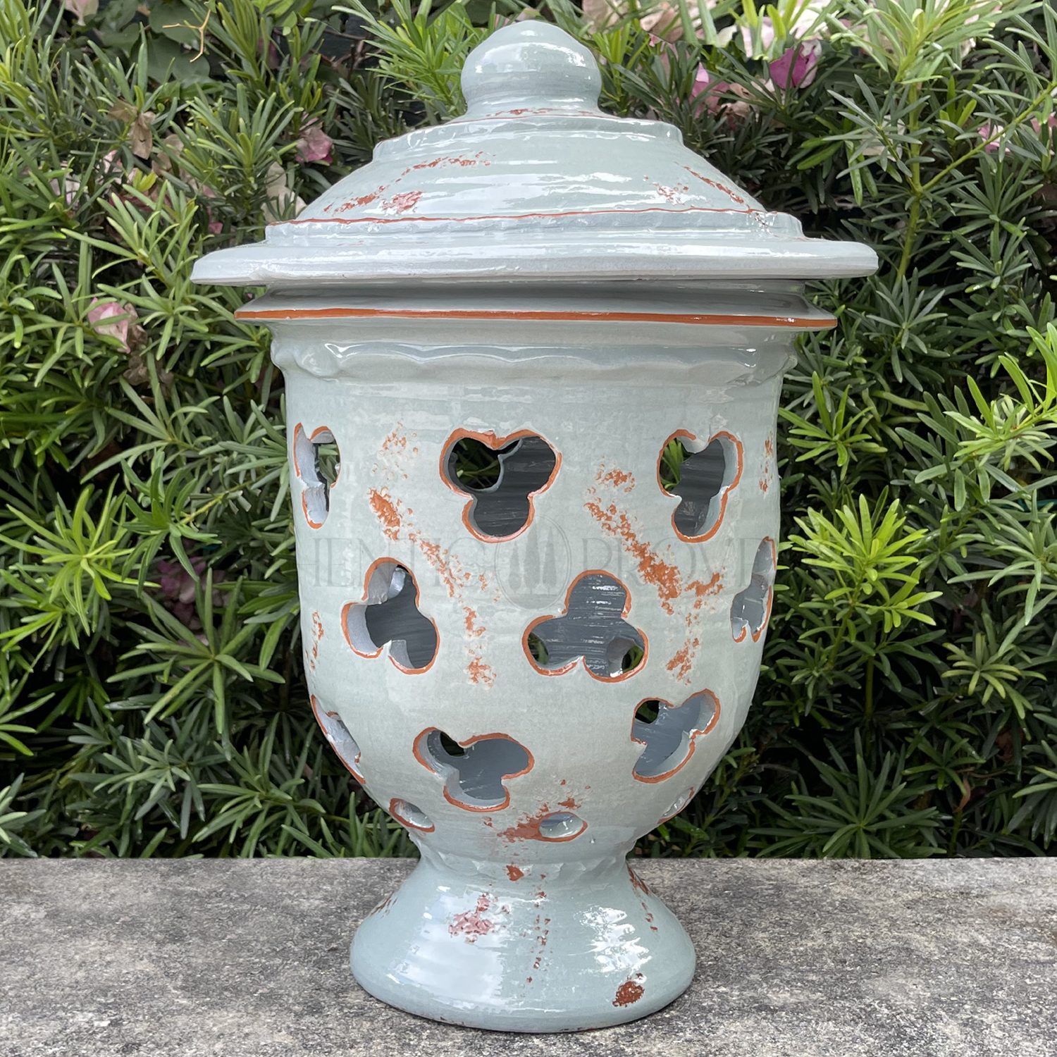 Hand made Celadon Glazed Lantern from Provence