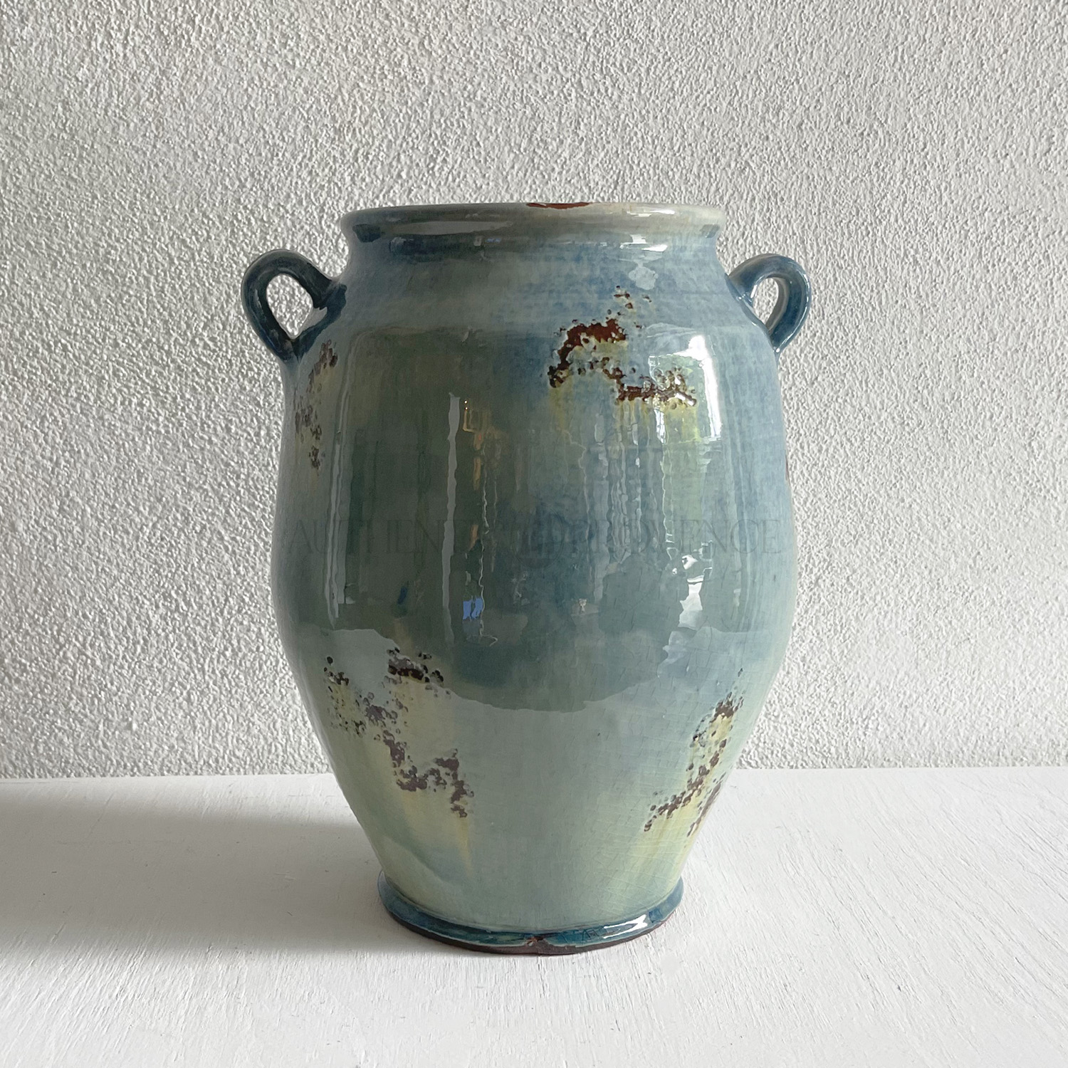 French Confit Pot in Méditerranée Blue in Terra Cotta Clay