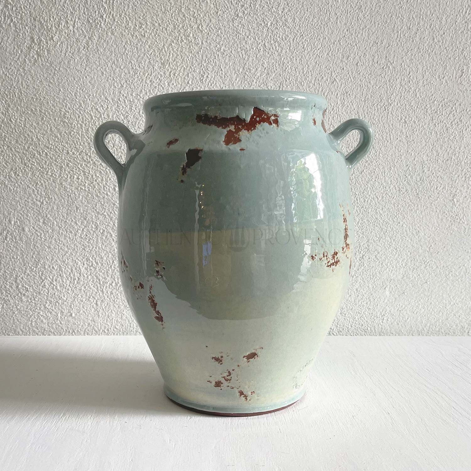 French Confit Jar in Celadon in Terra Cotta Clay