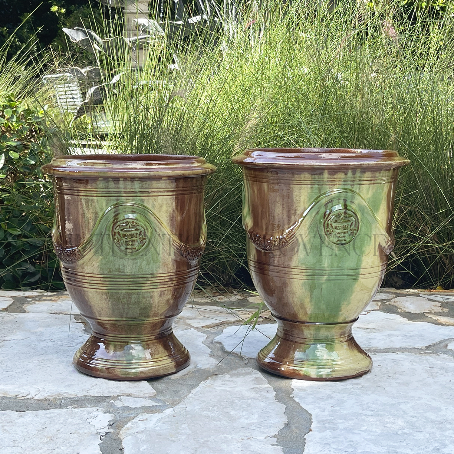Pair of Anduze Garden Urns from Provence in Glazed Terra Cotta