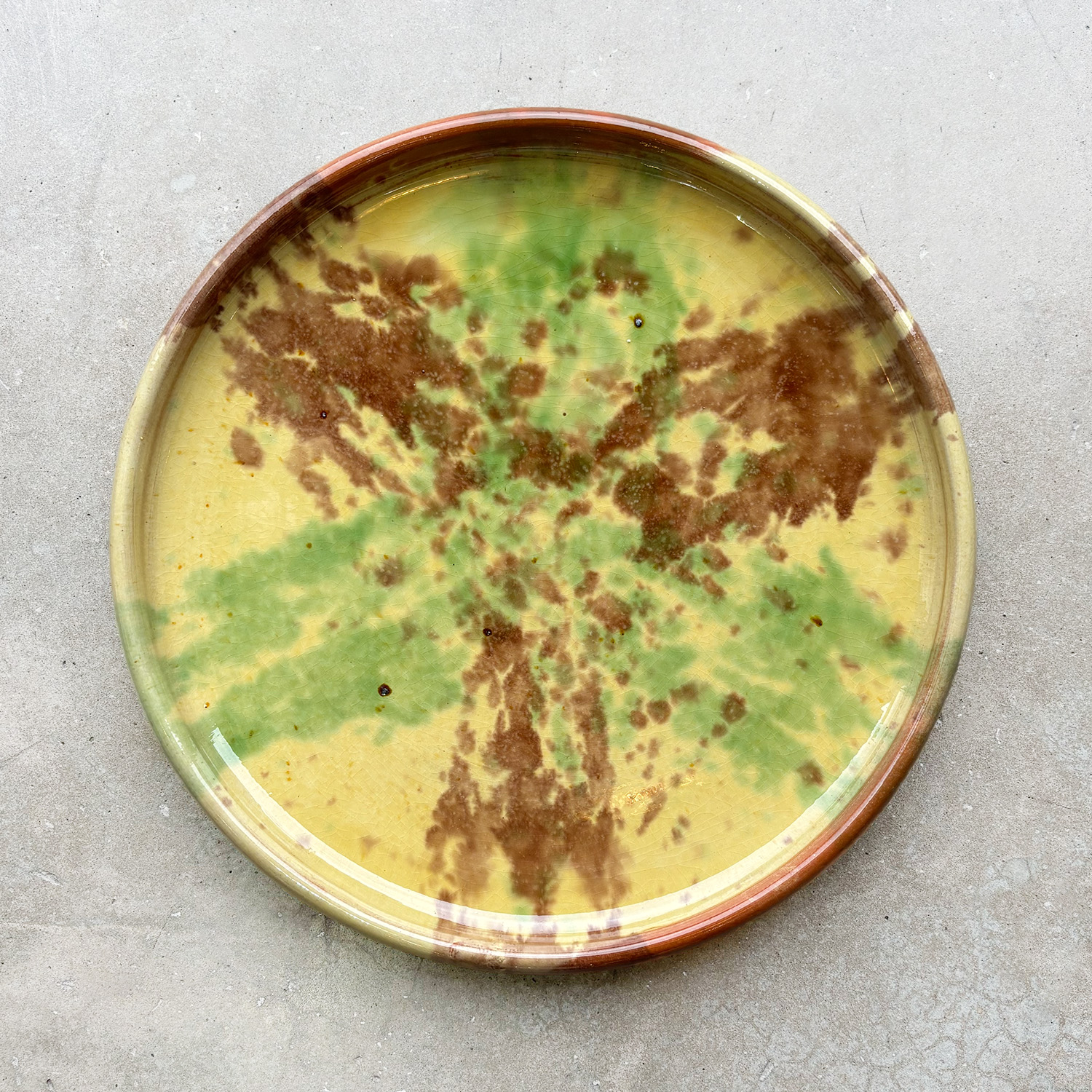 Garden Planter Saucer in Traditional Flamme Glazed Patina from France