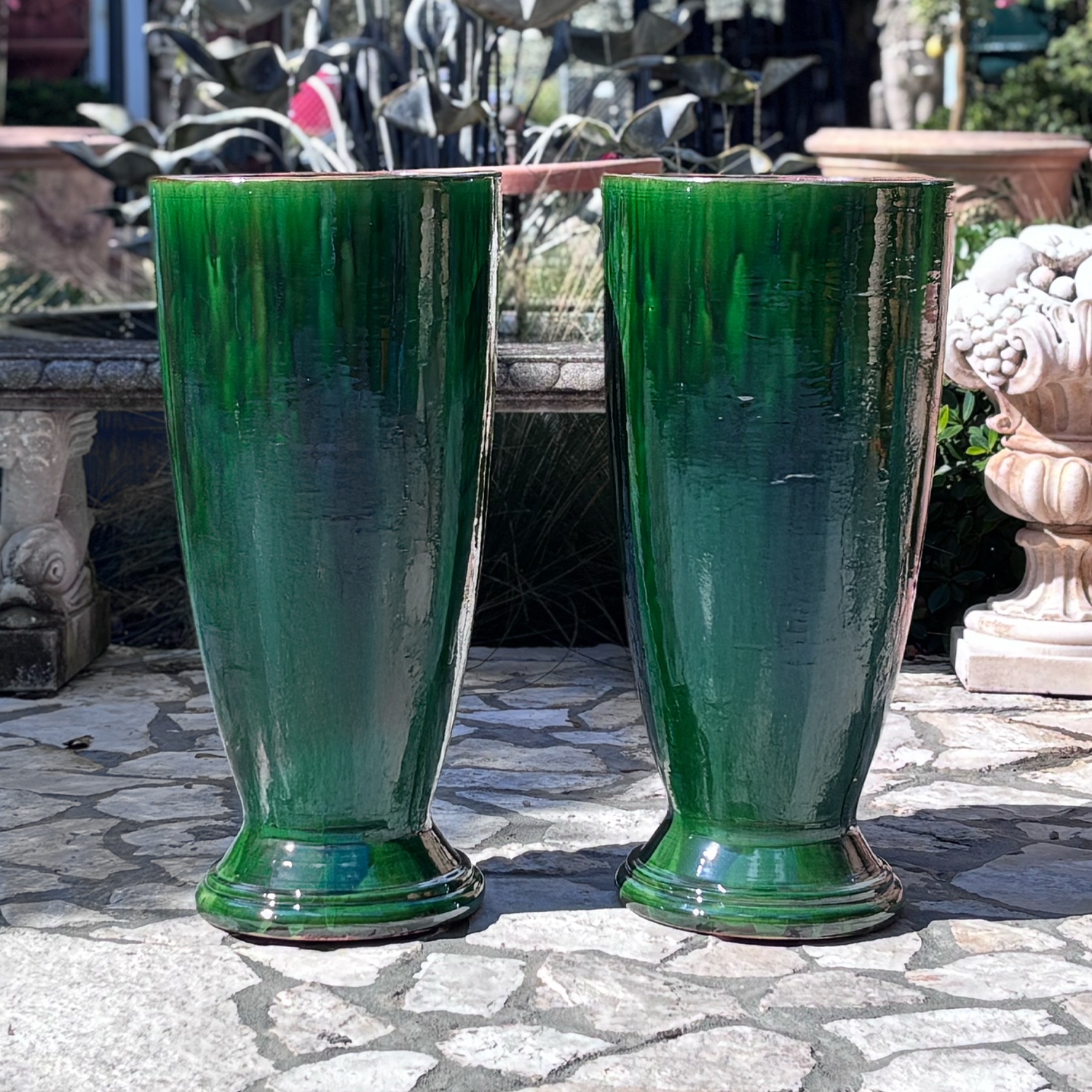 Pair of Green Ovoid Shaped Garden Planters from Provence