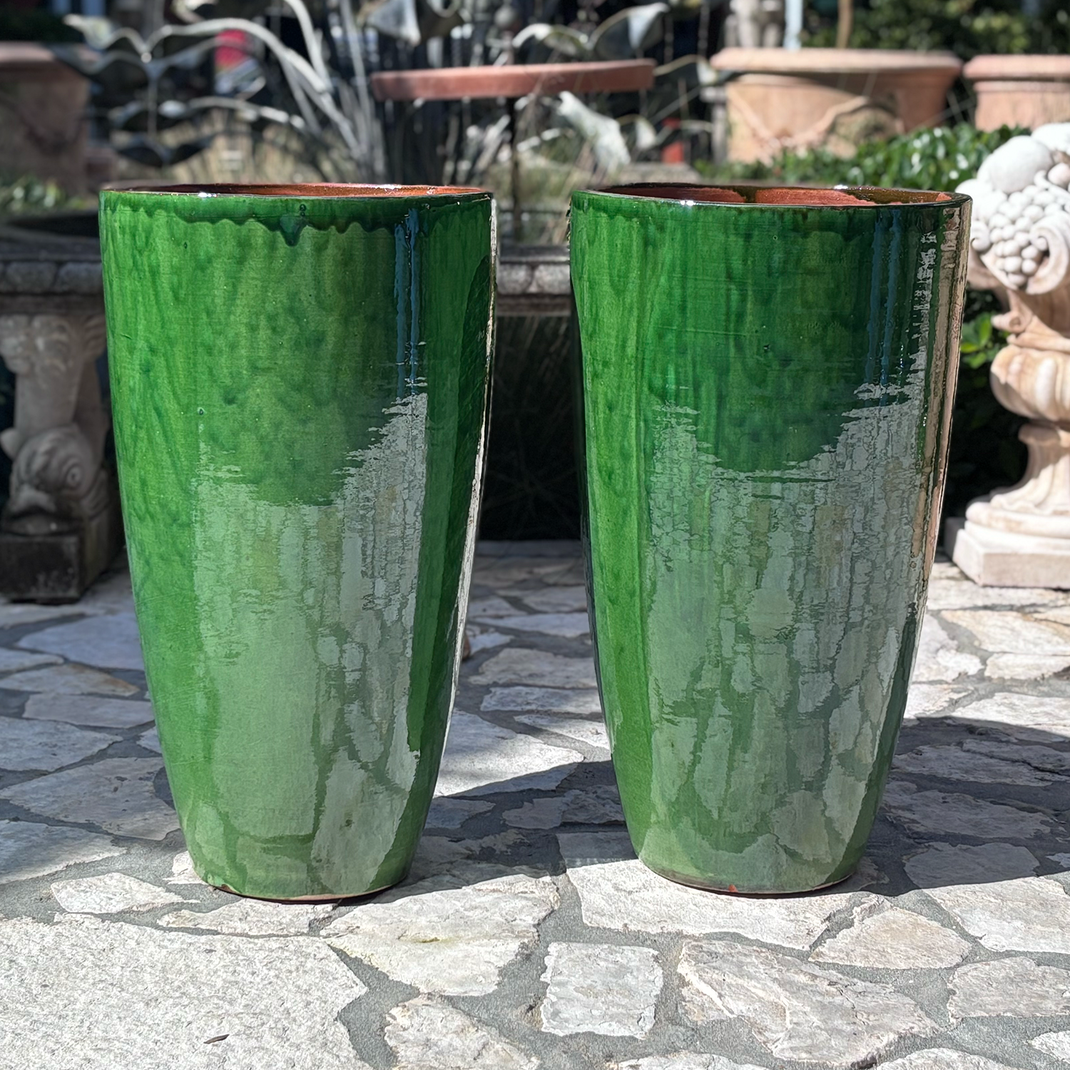 Pair of Green Ovoid Shaped Garden Planters from Provence