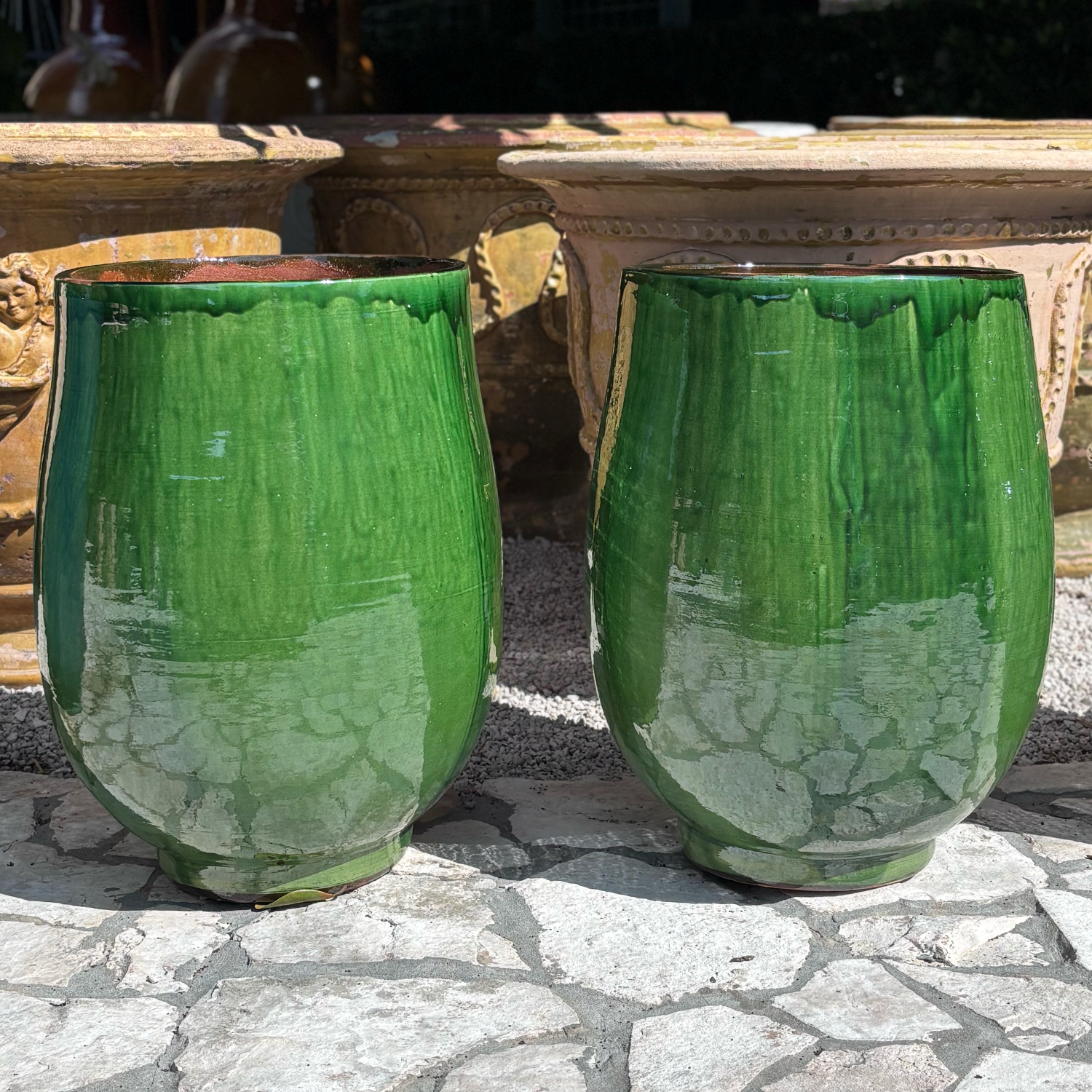 Green Bulbous Garden Pots in French Terra Cotta (Pair), Provence